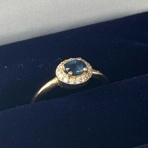 Elegant 10k Gold, Lab-grown Diamonds and Sapphire Ring